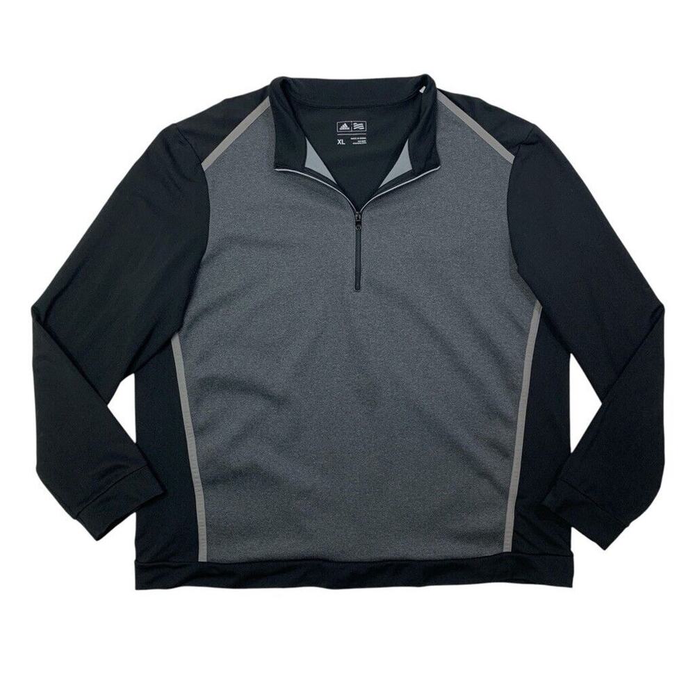 Adidas Sweatshirt Mens XL Extra Large Black Gray Golf Quarter Zip Pullover